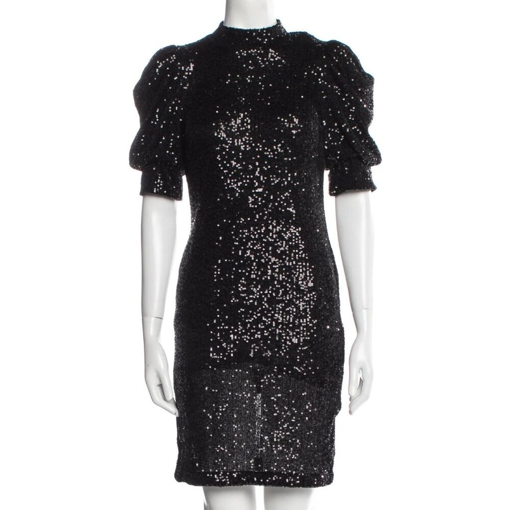 NEW Joie Womens Black Sequins Mini Dress Size XS Embellished TurtleNeck Cocktail
